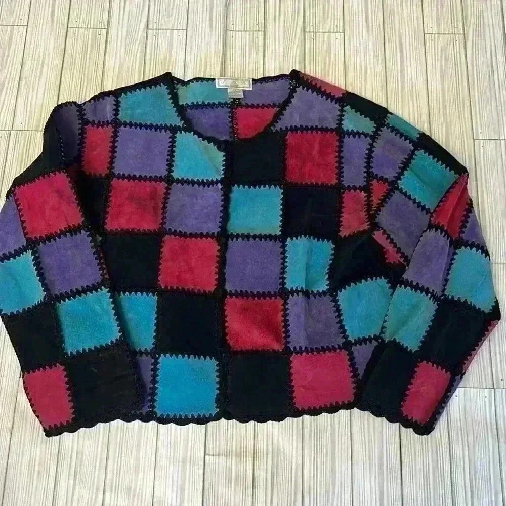Vintage leather patchwork cardigan